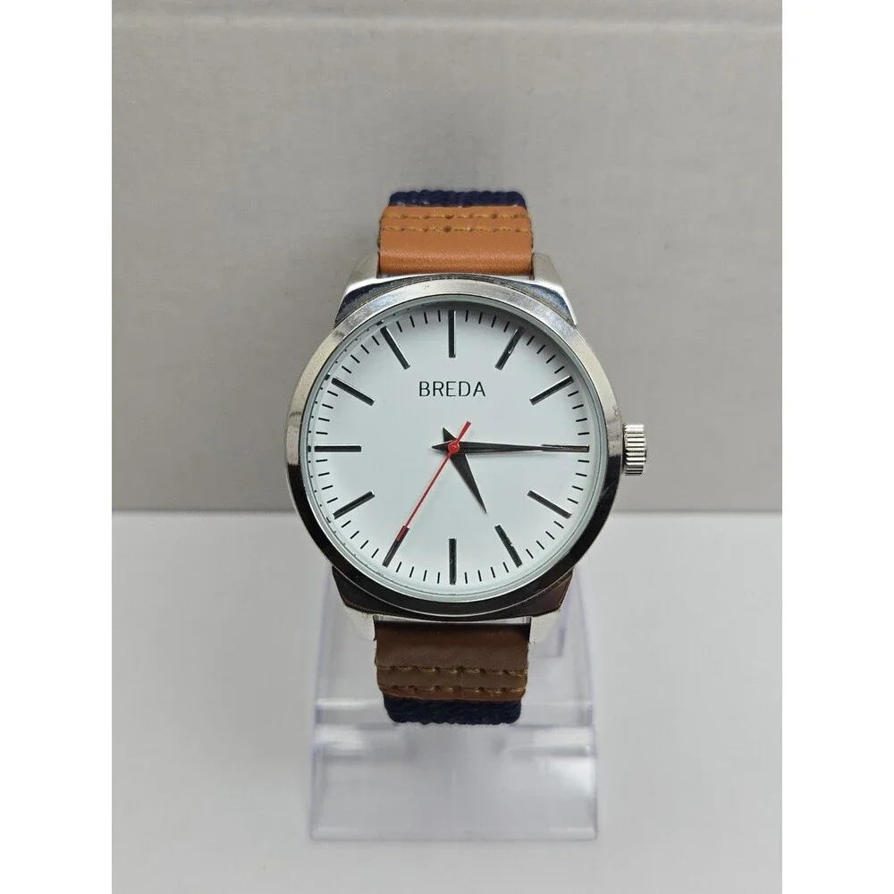 Mens Breda Bespoke Post 44mm Classic Watch Silver Tone Minimalist New Battery